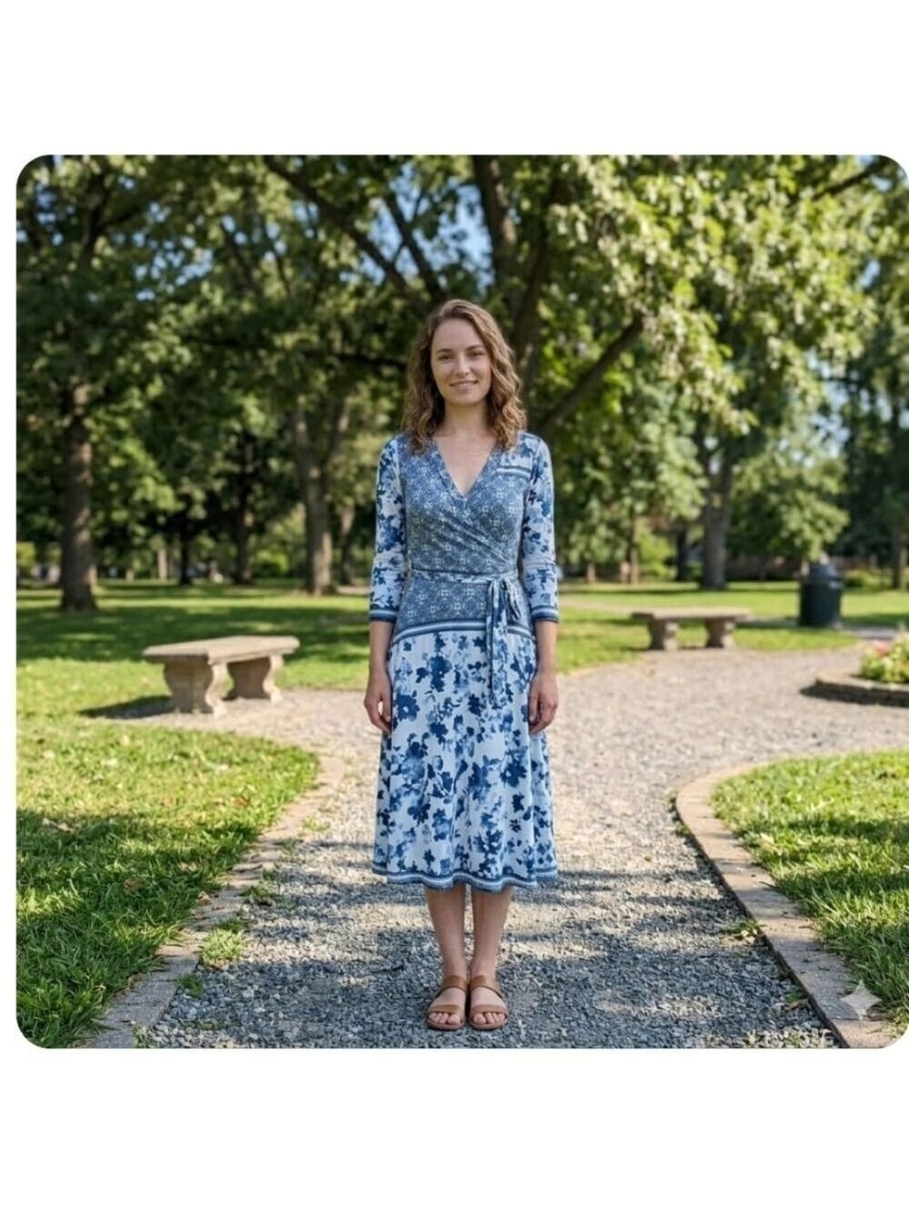 Floral Wrap Dress Blue and White Asymmetrical Print Size Small